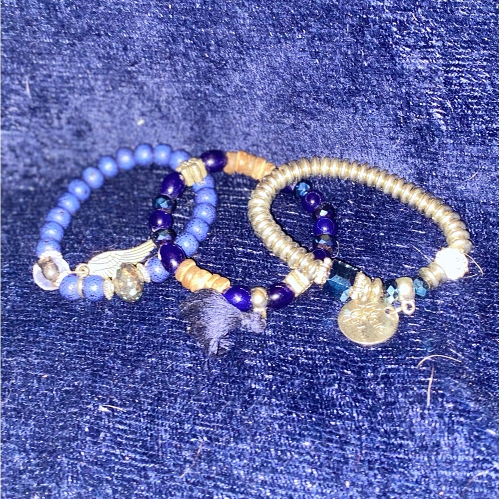 Blue and Gold Beaded Bracelets Set